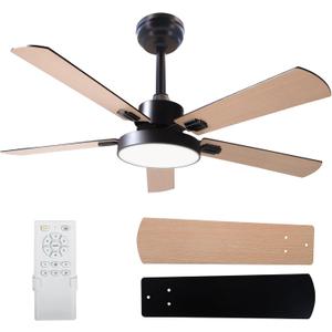 52 Inch Ceiling Fans with Lights, Indoor Ceiling Fan with Remote Control, 6 Speeds DC Reversible Motor, Timing, LED Dimmable, Modern Ceiling Fan for Bedroom Living Room