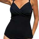 Halcurt Women's Twist Front Tankini Swim Top Only V Neck Loose Fit Bathing Suit Push Up Swimsuit Top, 2 XL