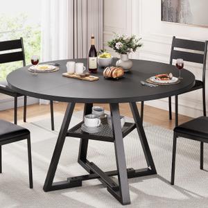 Jocoevol Round Dining Table for 4,Kitchen Dining Room Circle Dinner Pedestal Table,Space Saving Wood Kitchen & Dining Room Furniture (Black, 46In)