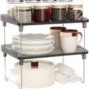 2 Pcs Cabinet Organizer ShelfStackable Kitchen Counter Shelves, Spice Rack,Countertop OrganizersBlack Plastic Storage Shelves Rack for MakeupBathroom, CupboardDeskPantry Organization