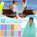 Mindsoft 12 Pack Microfiber Beach Towel Bulk Pool Towel 27.5 x 59'' Large Striped Highly Absorbent Quick Dry Soft Swim Travel Towel Bath Towel Set Cute Summer Pool Party Favor for Kid Adult, 12 Colors