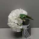 Fake Flowers in Vase,11" Small Full Silk Hydrangea Artificial Flowers Arrangment for Bathroom Bedroom Office Desk Decor White Faux Flower Decor (White in Black Vase)