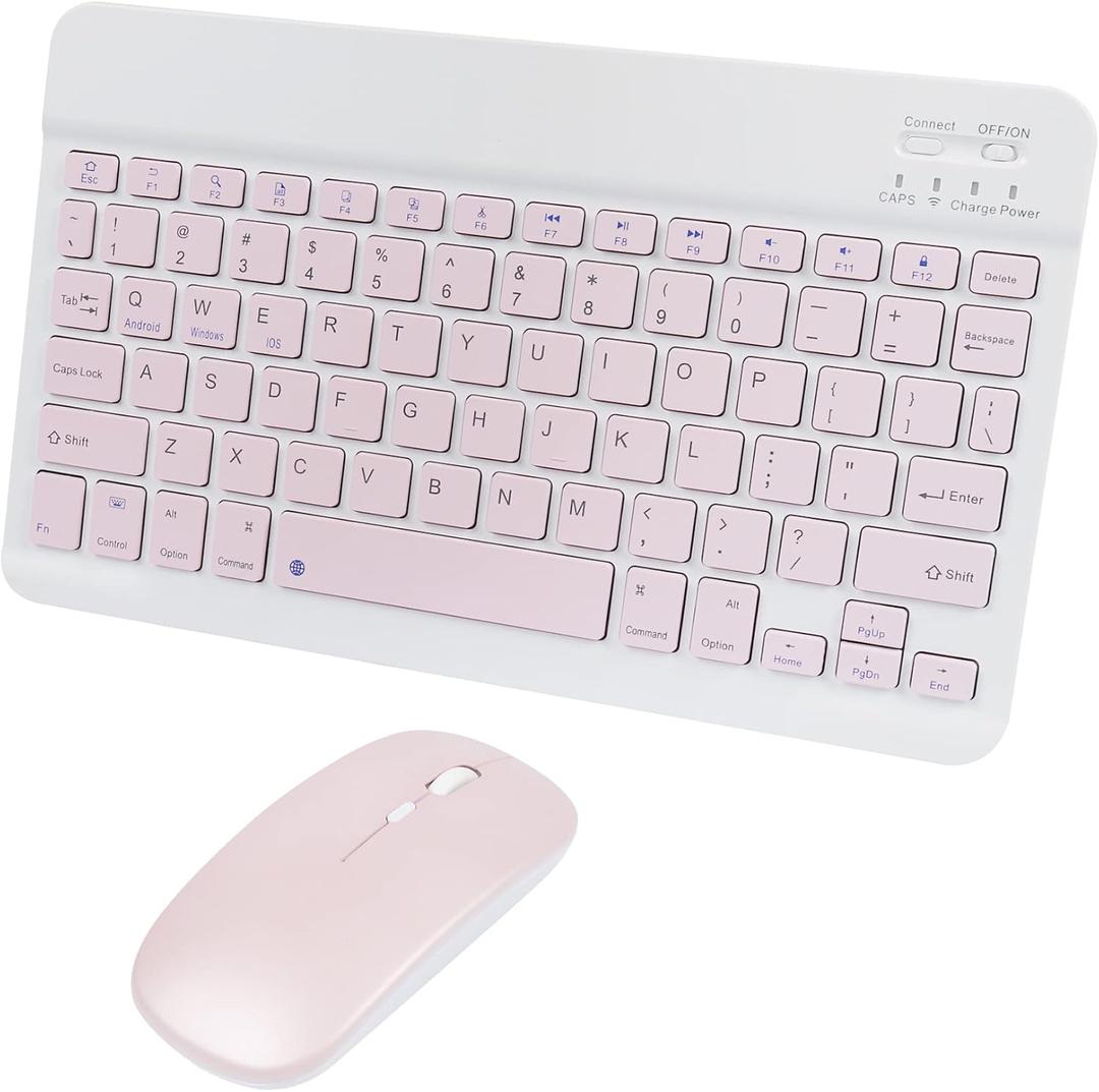 Bluetooth Wireless Keyboard and Mouse Combo,Ultra-Slim Ergonomic Small Rechargeable Bluetooth Keyboard Mouse Set for Apple iPad iPhone Samsung Tablet Phone Android PC Computer Mac Smartphone(Pink)