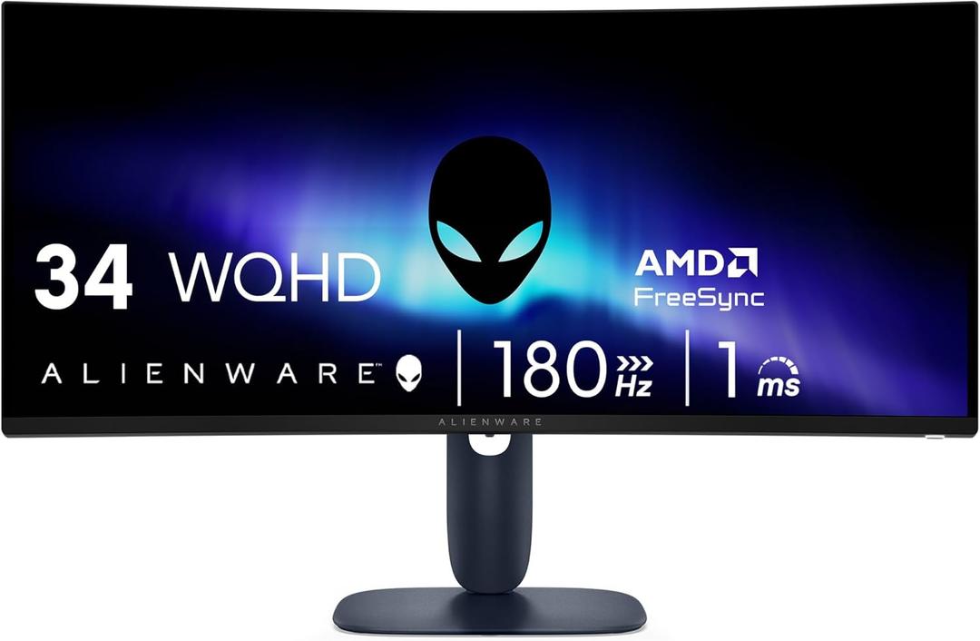 Alienware 34 Curved Gaming Monitor AW3425DWM - 34-inch WQHD 180Hz 1ms Display, 1500R, AMD FreeSync Premium, VESA AdaptiveSync.