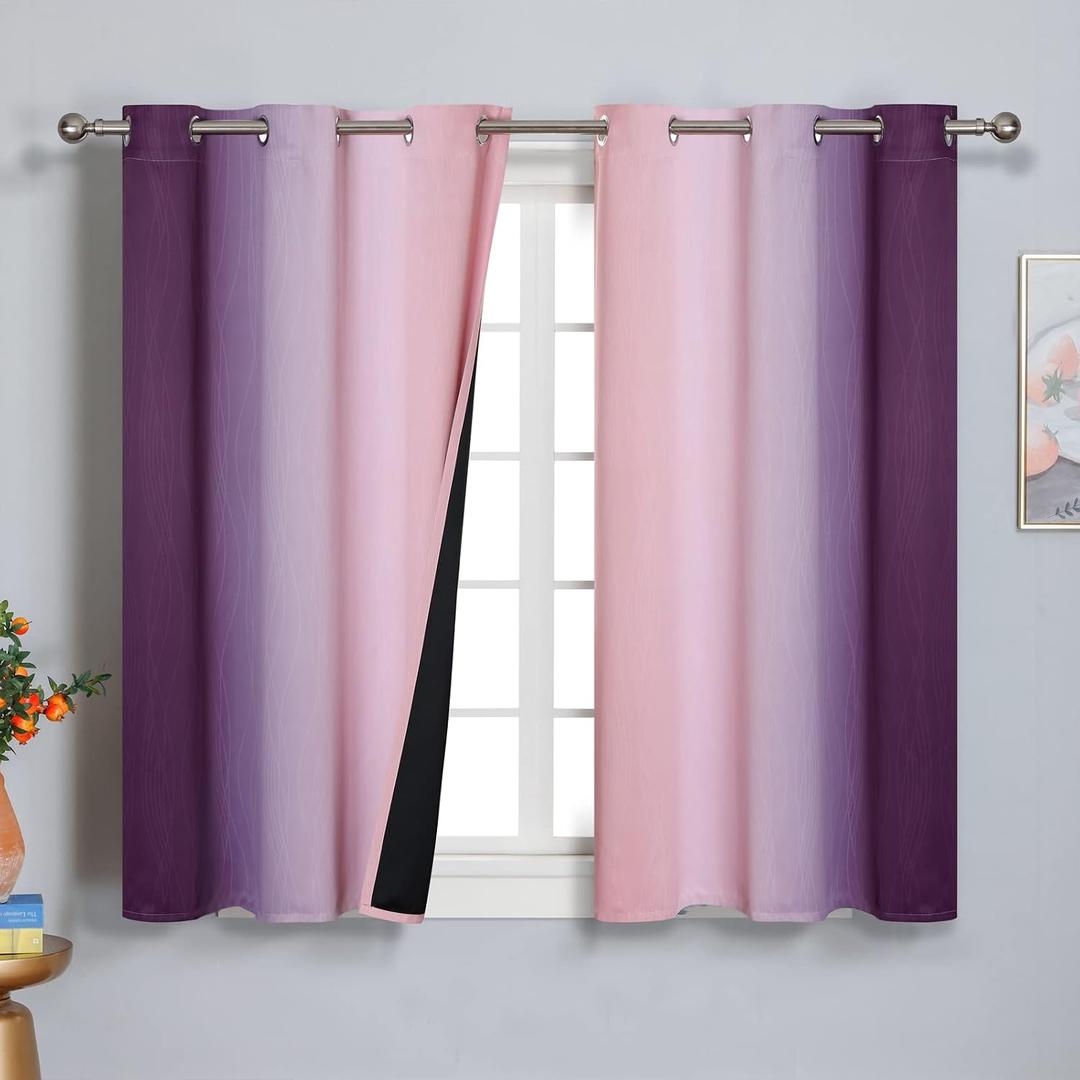 Pink and Purple Ombre Blackout Curtains for Girls Bedroom 42x54 Inches Long