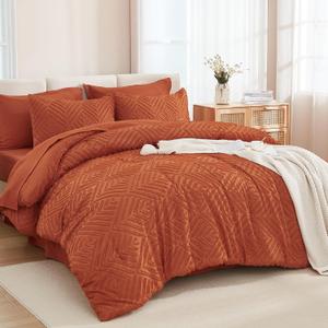 Andency California King Comforter Set Burnt Orange - 7 Piece Cal King Bed in a Bag Boho Terracotta Tufted Bedding Sets, Rust Bed Set with Comforter, Sheets, Pillowcases & Shams