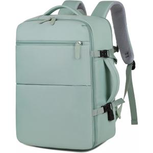 Extra large travel backpack for woman 40L Expandable airline approved backpacks 17.3 inch Laptop and USB Charging Port bags Durable Waterproof Casual bag for Weekender(Green)