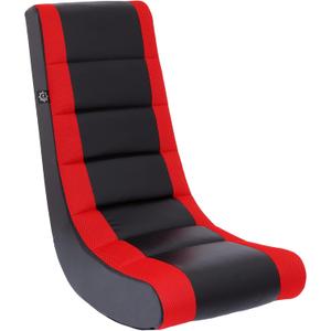 The Crew Furniture Classic Video Rocker Floor Gaming Chair, Kids and Teens, Racing Stripe PU Faux Leather & Polyester Mesh, Black/Red