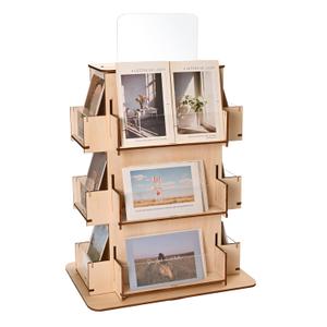 MARKVILLE Wooden 3 Tier Sticker Display Stand, Postcard, Greeting Card 360 Rotating Retail Display for Vendors, 4-Sided & Multi-Pocket Tabletop Sticker Holder for Store Display, Craft Show, Trade Show
