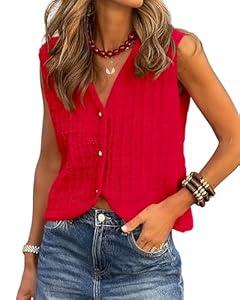 BTFBM Summer Sweater Vest for Women 2025 Sleeveless V Neck Button Up Cardigan Waffle Knit Tank Tops Spring Clothes (Small, Apricot)