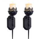 Gothic Wall Sconce Candle Holder (Set of 2) Black Crown and Scepter Design Wall-Mount Metal Candle Holders Hanging Iron Wall Candle Sconce Holder for Living Room, Bathroom, Dining Room