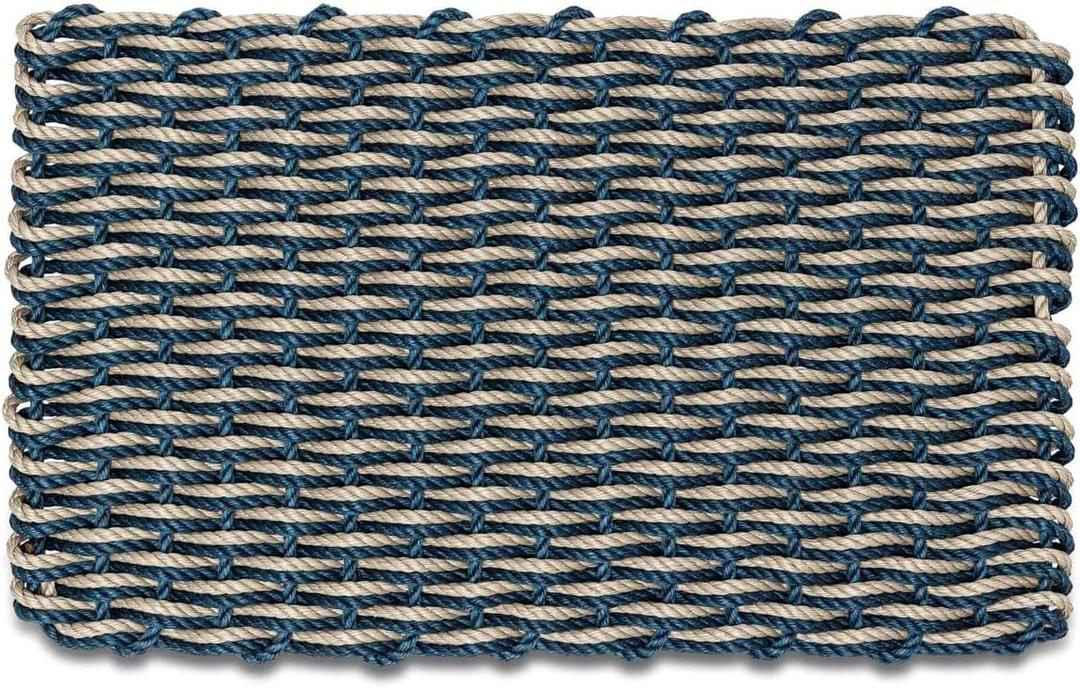 Outdoor Door Mat, The Original Lobster Rope Doormat, All Weather Mats, Woven Door Mat from Nautical Rope, Front Door Welcome Mats, (Navy/Dark Tan Double Weave, 18 x 30 Inch)