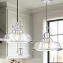 kudos Brushed Nickel Pendant Lights Kitchen Island, Large Pendant Light with Seeded Glass, Industrial Hanging Lighting for Kitchen Sink Dining Room Bathroom,KDPL13-BN-S