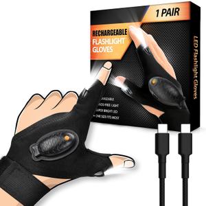 HANPURE Rechargeable LED Flashlight Gloves Stocking Stuffers for Adults Men Christmas Birthday Gift Idea for Dad Husband Him Boyfriend Car Guy Waterproof Lighted Gloves for Repairing Fishing Camping (1 Pair_with rechargeable battery)