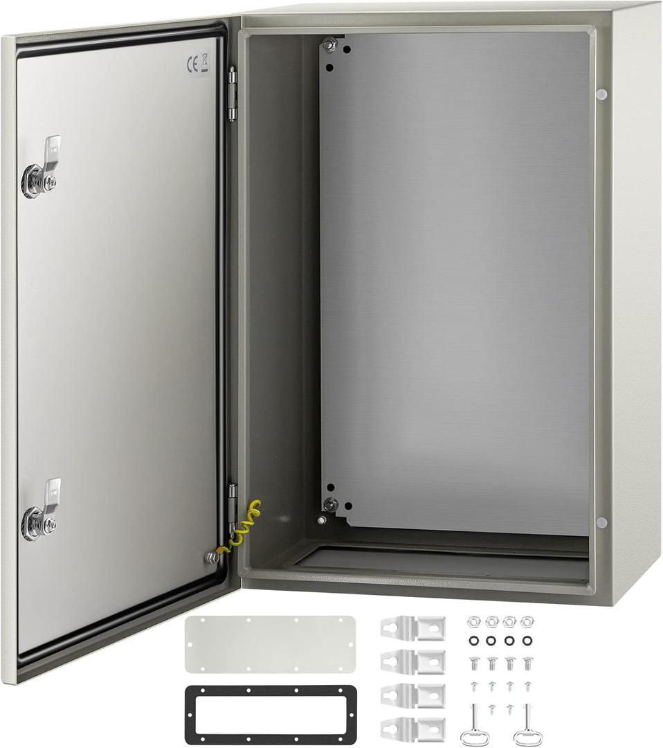 VEVOR NEMA Steel Enclosure, 24 x 16 x 10'' NEMA 4X Steel Electrical Box, IP66 Waterproof & Dustproof, Outdoor/Indoor Electrical Junction Box, with Mounting Plate