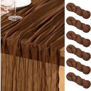 DeZerlor Brown Cheesecloth Table Runner 6 Pack Spring Easter Table Runners Boho Gauze 120 Inches Marron Cheese Cloth Table Decor for Wedding Bridal Baby Shower Parties