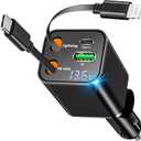 [Apple MFi Certified] Retractable Car Charger, Linocell 120W USB C Car Charger 4 in 1 PD/QC Type C Fast Charging Cigarette Lighter Adapter for iPhone 17/17 Pro Max/16/15/14/13/12/Galaxy S25/S24/Pixel