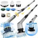 Electric Spin Scrubber, Full-Body IPX7 Waterproof Cordless Power Cleaning Brush with Adjustable Extension Handle, 2-Speed Shower Scrubber with 7 Replaceable Brush Heads for Bathroom, Kitchen, Grey (Gray)