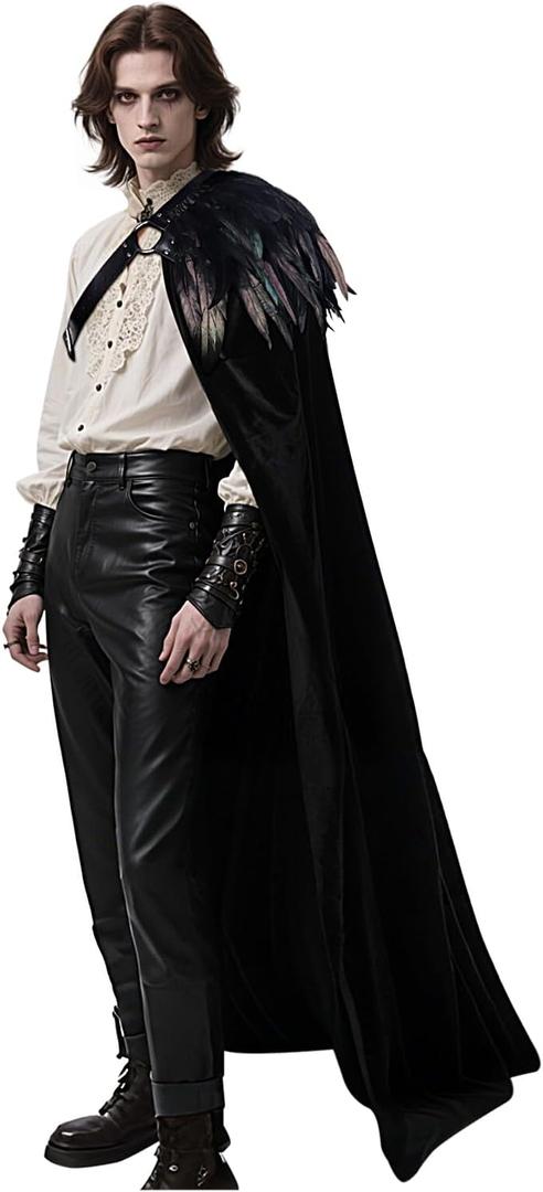 Gothic Half Shoulder Cloak with Feather Cape for Halloween Cosplay