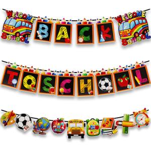Back to School Banner Decorations, 3 Strings First Day of School Banner for Welcoming Back to School Party Decorations