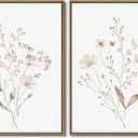 Boho Wall Art Set of 2 Watercolor Botanical Floral Picture Blossomy Wildflower Canvas Art Prints Minimalist Flower Wall Decor for Living Room Bedroom Bathroom Home Office Decoration, 16x24 Inch Framed