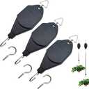 TIHOOD 3PCS Plant Pulley Hanger with 3 PCS Metal Ceiling Plant Hooks, Retractable Plant Hook Pulley, Adjustable Heavy Duty Plant Hanging Pulleys for Garden Baskets & Bird Feeder