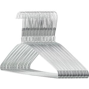 HANGERWORLD Silver Metal Wire Clothes Hangers 16inch 13 Gauge Clothes Garment Coat Hanger (50 Pack)