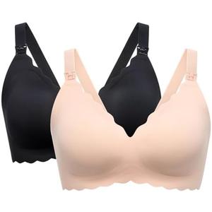 Momcozy Nursing Bras for Breastfeeding, Seamless Pregnancy Maternity Bra Wireless Classic Jelly Strip Support Nursing Bra.L