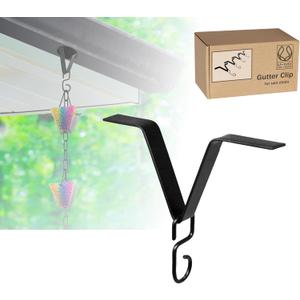 U-nitt Gutter Clip for Rain Chain Installation DIY | Gutter Adapter for Roof Downspout Chain | Water Collection | Black 4 PK, Heavy Metal, 6 X 5 inches, Adjustable, Fits 2 in Gutter Hole