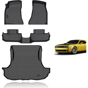 KELCSEECS Floor Mats & Cargo Liner for 2015 2016 2017 2018 2019 2020 2021 2022 2023 Dodge Challenger RWD All Weather Car Mats Trunk Mat Dodge Challenger RWD Floor Mats Accessories