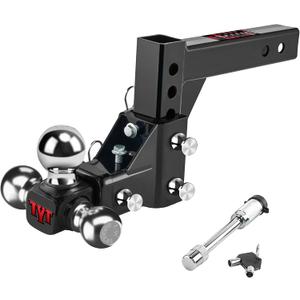 TYT Adjustable Trailer Hitch Ball Mount, Tri-Ball (1-7/8'' X 2'' X 2-5/16''), Fits 2'' Receiver, 5'' Rise/Drop Hitch, Heavy-Duty for Towing 10000lbs