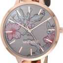 Nine West Women's Floral Dial Smooth Strap Watch (Grey/Rose Gold)