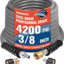 YAMATIC True 3/8" ID Pressure Washer Hose 50 FT, 4200 PSI, 250F Hot Water, Steel Braided Non-Marking Gray Rubber Hose, 360 Swivel 3/8" Quick Connect with M22 Adapters for Gas Power Washers