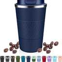 Insulated Coffee Tumblers with Flip Lid 12oz / 17oz, Stainless Steel Travel Coffee Mug Leak Proof, Vacuum Insulated Coffee Mug Reusable Cup, Keeps Cold and Hot for Coffee Tea (Navy Blue)