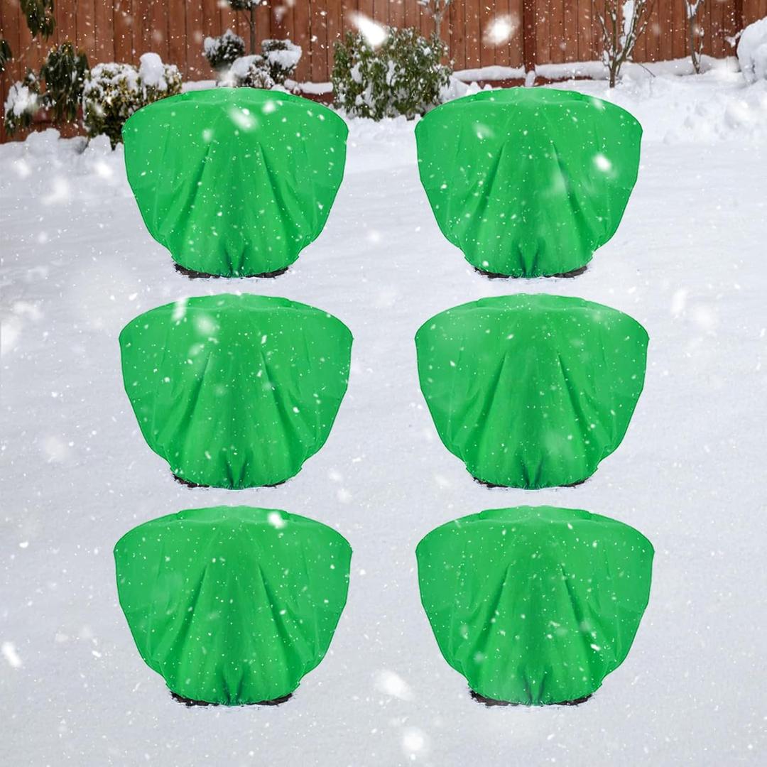 ANPHSIN 6 pcs Plant Covers Freeze Protection - 19.6in x 39.3in Winter Shrub Plant Protection Bags, Frost Blankets Cloths with Drawstring for Outdoor Garden Rose Bush Plants, Green