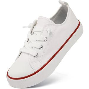 Toddler Little Kid Cushioned Canvas Shoes Slip On Sneakers Soft and Durable (3 Big Kid, White)