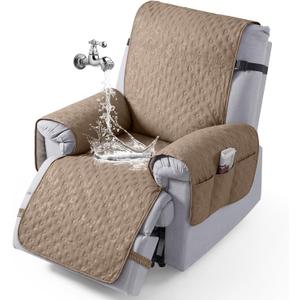 VANSOFY 100% Waterproof Recliner Chair Cover, Recliner Cover with Non-Slip Granule, Washable Reclining Chair with Pocket Furniture Protector for Kids, Pets(Light Brown, 20")