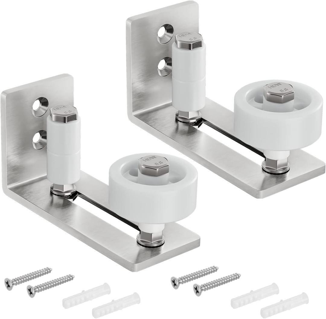 SMARTSTANDARD Sliding Barn Door Floor Guide for Bottom Adjustable Roller - 8 Setup Options for DIYers - Flush Design Bottom Flat Barn Door Floor Guide Stay Roller (Brushed Nickel) 2PCS