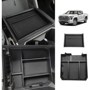 Muslogy Center Console Organizer Compatible with Toyota Tundra 2022-2024 2025 Accessories Middle Insert Box & Lower Center Console Storage Gear Shift Storage Box 2PCS Set(Console Organizer+Lower Tray) (Black)