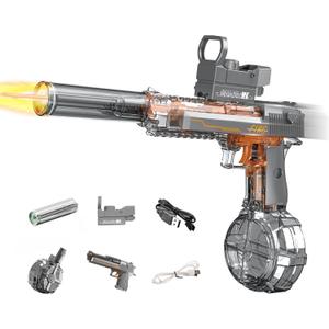 Electric Water Gun for Adults Kids, Transparent Automatic Squirt Watergun with Manual Function Led Lights, Summer Outdoor Water Pistol Pool Beach Party Toys for Boys Girls, Black
