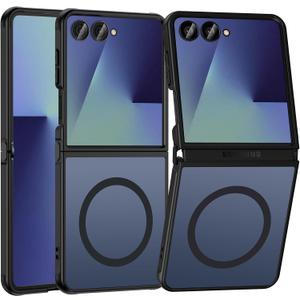 Halokin for Samsung Galaxy Z Flip 7 Case Magnetic, Z Flip 7 Case [Compatible with MagSafe], Translucent Matte Military Grade Drop Protection Slim Fit Hard PC Rugged Phone Cover for ZFlip7,Black
