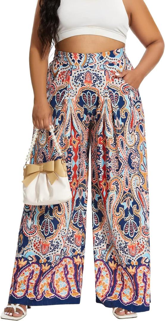 Women's Wide Leg Long Palazzo Pants High Waist Loose Fit Casual Flowy Pants Trousers with Pockets L
