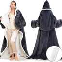 Wearable Heated Blanket with Foot Pocket, Electric Wearable Throw Blanket with Sleeves, Hood, Portable Heated Blanket with 8 Heat Settings, 1-10 Hours Auto Shut-off, Gift for Family, Friends, 50*70" (Grey)