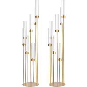 2Pcs Gold 7 Arm Candelabra Candle Stand for Wedding, Metal Candlestick Holder with Acrylic Lampshade for Theme Party Table Centerpieces Wedding Holiday Birthday Party (48Inch) Fit LED Taper Candles (48Tall)