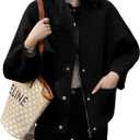 chouyatou Women's Casual Stand Collar Single Breasted Short Wool Pea Coat Overcoat with Pockets (Medium, Black)