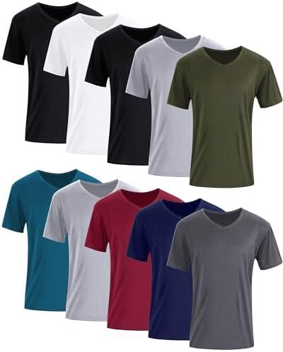 Chuarry 9 Pack Men's V Neck T Shirt Short Sleeve Bulk Soft Solid Tees Basic Quick Dry Slim Fit Undershirts for Men XXL