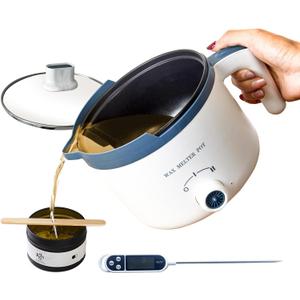 KQU Wax Melting Pot with Thermometer, Electric Wax Melter for Candle Making with Spout, Small Double Boiler Pot Set for Beginner Adults