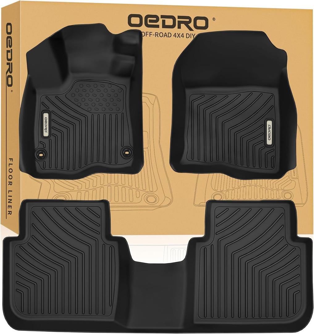 OEDRO Floor Mats Fits for Honda CR-V 2023 2024 2025(Include Hybrid), Custom Fit TPE All-Weather Floor Liners, Includes 1st and 2nd Row Full Set Liners, Black