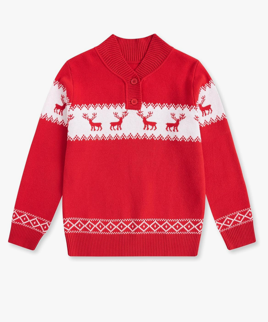 Funnycokid Boys Christmas Sweaters Kids Button Mock Neck Pullover Up Winter Xmas Holiday 5-12 Years