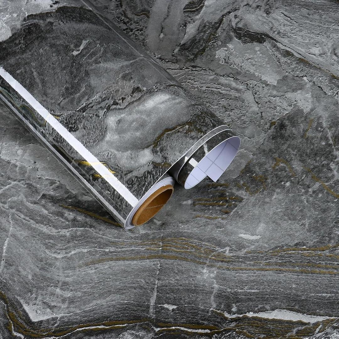 15.7"x118" Grey Gold Marble Contact Paper Peel and Stick Waterproof Kitchen Countertops Contact Paper Glossy Marble Wallpaper for Bathroom Self Adhesive Removable Vinyl Roll for Cabinets